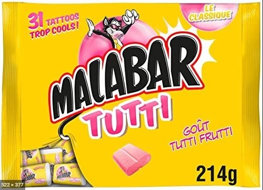 Malabar Bubble gum tutti frutti sachet 32 pieces 214g (7.6 oz)