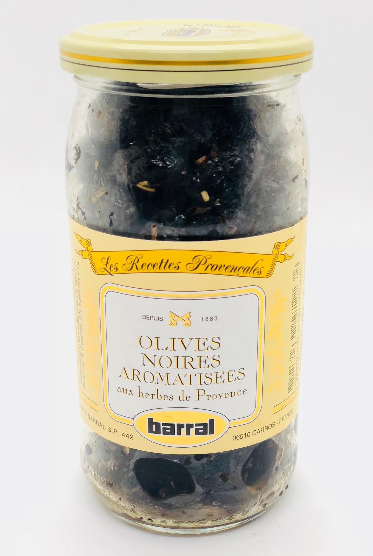 French Olives Noires Aromatisees with Provence Herbs - Barral (8oz/230gg)