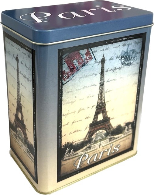 Large metal tin Paris Eiffel Tower 