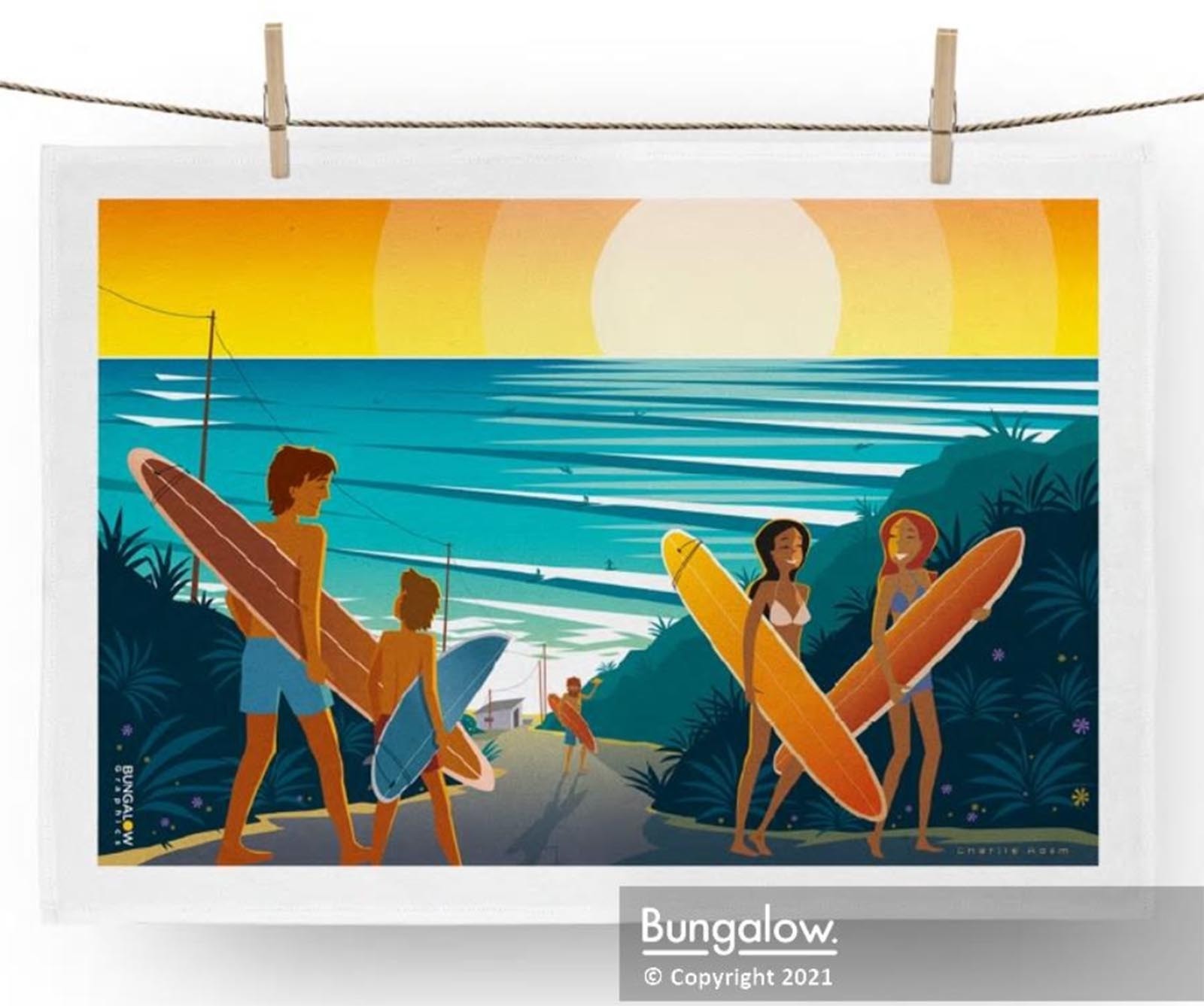 Tea Towel - Sunset beach -Torchon Bungalow graphics