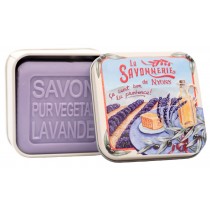 Lavender Soap in "Provençal Landscape" Tin Box Savonnerie de Nyons - (100g/3.5oz)