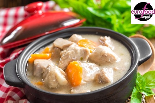 Blanquette de veau / Veal stew in a creamy mushrooms sauce and rice- Prepared Meal